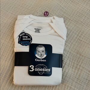 Gerber White Long Sleeve Onesies 3-Pack